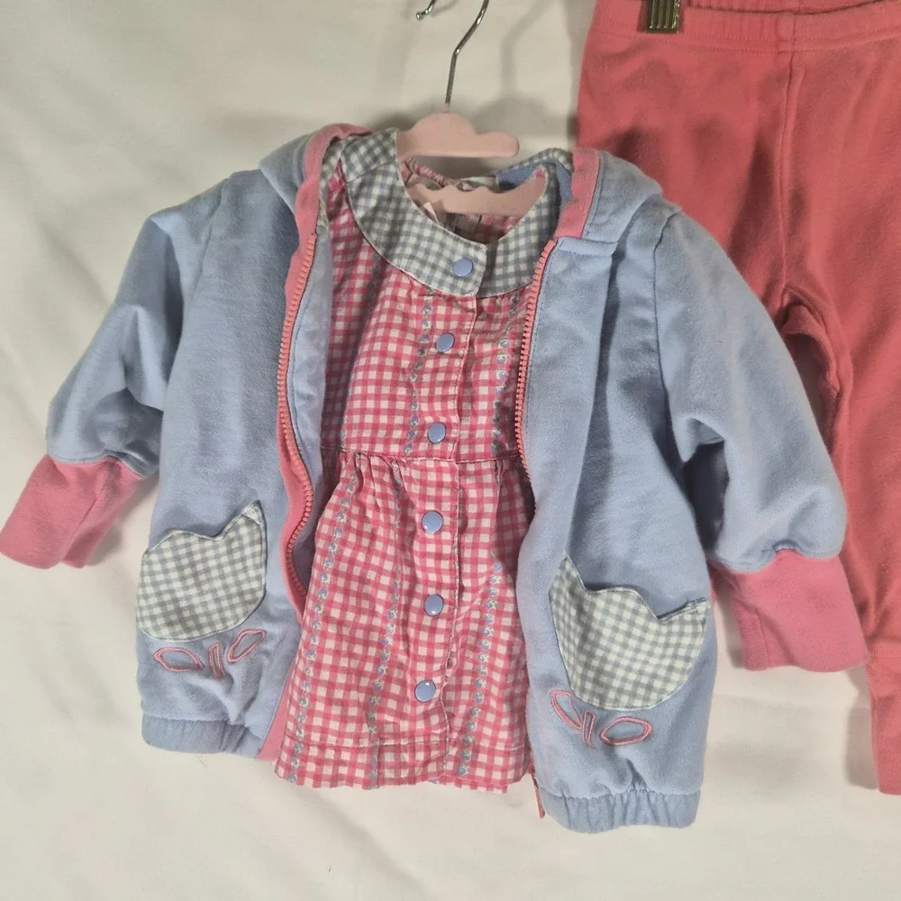 Vintage Gymboree Baby Girl 3 Piece Outfit Set 12 18M Gingham Jacket Top Pants